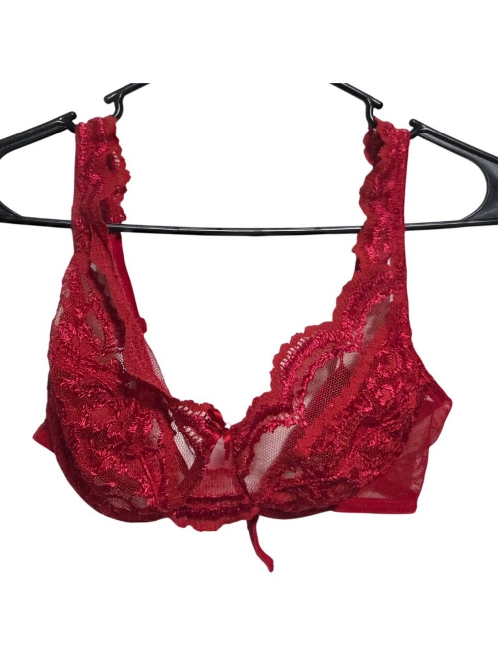 Delicates Red Lace Bra Size 38C Embroidered Sheer Adjustable Straps Style 3750
